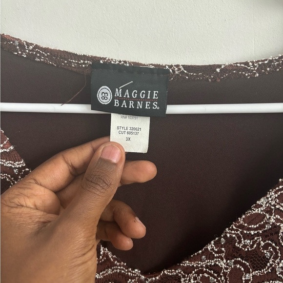 Embroidered Brown Lace Blouse 3X Floral Boho Artsy Mature Elegant Evening Party - Picture 6 of 6